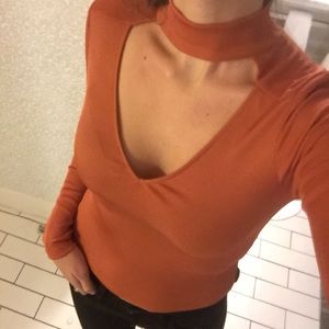 Burnt orange Zara top with V cut